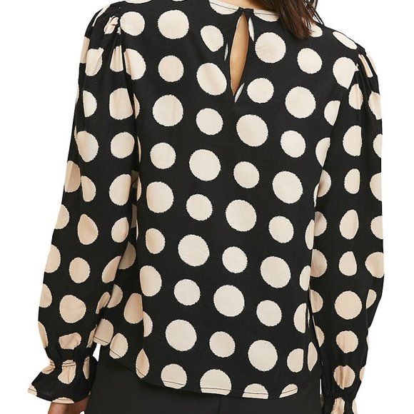 Compania Hubble NWT  Navy Blouse with Pink Polka-Dots - Picture 2 of 9